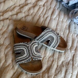Haute Hippie Silver and Black Beaded Sandals